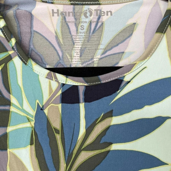 Hang Ten Rash Guard Sun Shirt SPF 50 Size Small With Zipper Pocket Palm Print - Picture 3 of 8